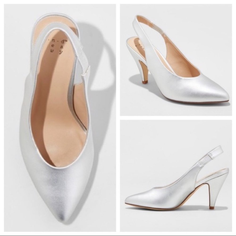 NWT A New Day Metallic Silver Slingback Pumps